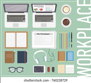 Set of graphic tools for Modern workplaces. Vector illustration