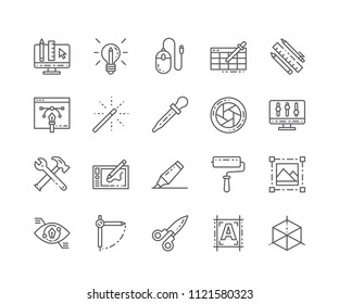 Set of Graphic tools outline icons isolated on white background. Editable Stroke. 64x64 Pixel Perfect.