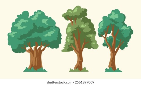 A set of graphic tree illustration