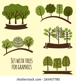 Set with graphic trees. Elements for design