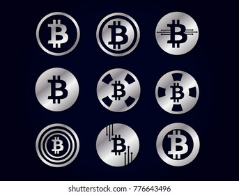 set of graphic vector icons logo for bitcoin cryptocurrency