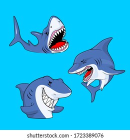 set graphic vector illustration cartoon of 
shark