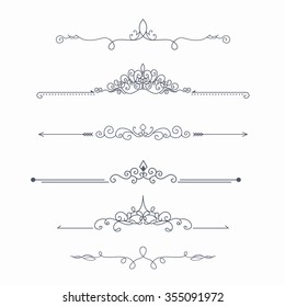 Set of graphic vintage elements. Calligraphic Borders on white background