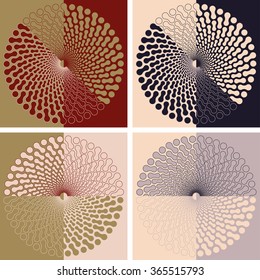 A set of graphical backgrounds with bones and dots pattern rosettes in a blue red green and grey color palette