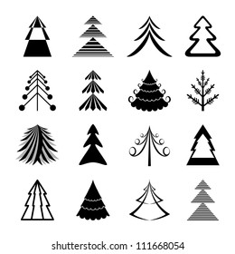 Set of graphical Christmas trees icons