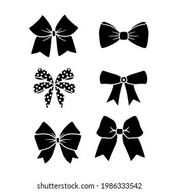 Set of graphical decorative bows. Monochrome ribbons isolated on a white background