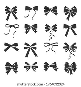 Set of graphical decorative bows. Vector sillouettes