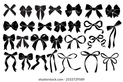 Set of graphical decorative bows. Vector sillouettes.