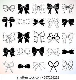 Set of graphical decorative bows. Vector sillouettes