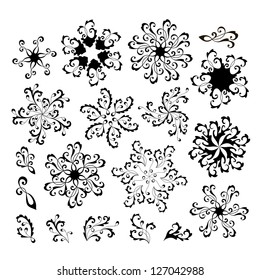 Set of graphical flowers and decorative elements