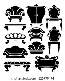 Set of graphical retro furniture items