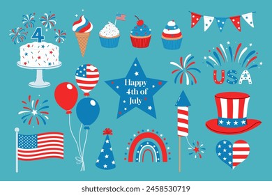 Set of graphics for the 4th of July celebration. Vector graphics.