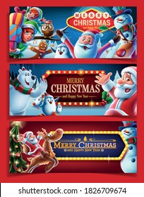 set of graphics for christmas with cheerful characters