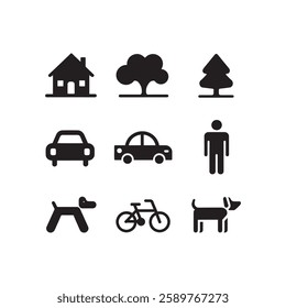 A set of graphics icon silhouette vector art illustrations.