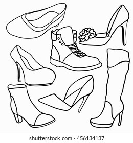 set of graphics shoes silhouette vector illustration