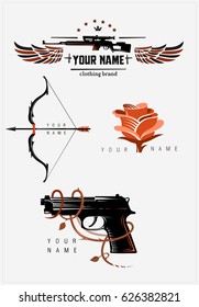 set of graphics weapon and flower, tattoo