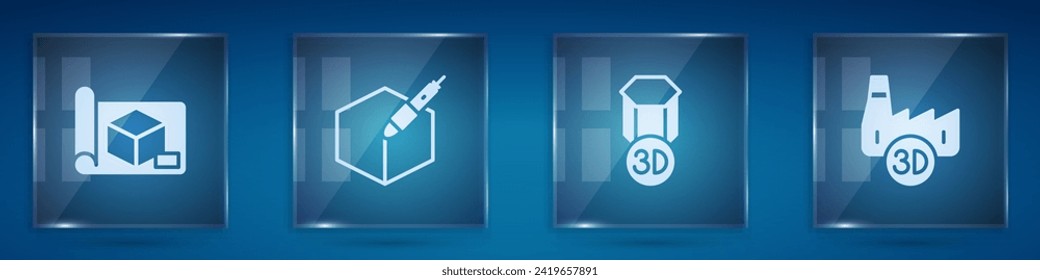Set Graphing paper for engineering, 3d pen tool, 3D printer and Printing house industry. Square glass panels. Vector