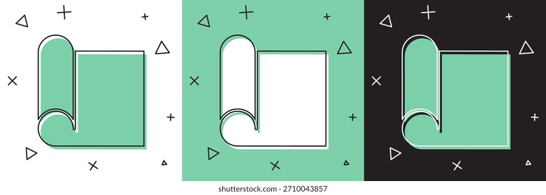 Conjunto de papel de gráfico para el icono de ingeniería aislado en blanco y verde, fondo negro.  Ilustración vectorial