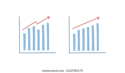 Conjunto de gráficos, conjunto de gráficos de barras. Sinal de subida do gráfico com conjunto de vetores de setas vermelhas e vermelhas. Ilustração vetorial