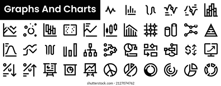 Conjunto de gráficos y gráficos Iconos. Colección de iconos planos negros aislados en fondo blanco