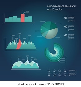 Set of graphs and charts in modern material design. Infographic elements collection for data statistics presentation. Eps10 vector illustration.