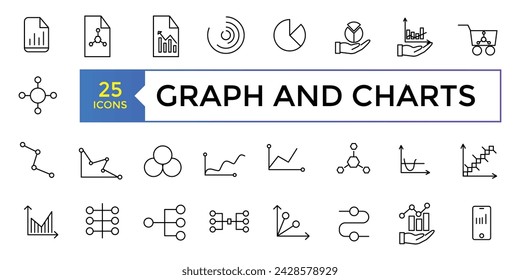 A set of graphs and charts related vector icons design. Graphics linear icon collection. 