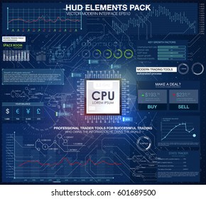 Set graphs and charts. Statistic and data, information infographic. HUD background outer space. infographic elements.Electronic computer hardware technology. Motherboard digital chip.