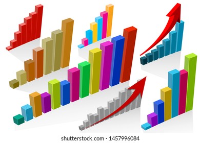 Set graphs columns. Success, achievment, motivation business symbol.