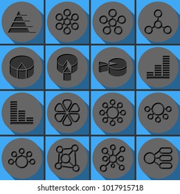 Set of graphs and diagram vector icons. Round papercut pictogram with 3d effect.