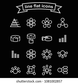 Set of graphs and diagram vector thin line black and white icons.