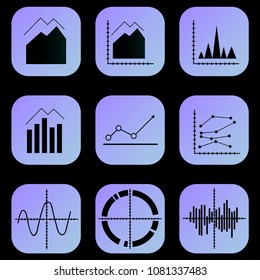 Set of graphs, diagrams and statistics icons.