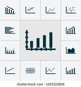 Conjunto de gráficos, diagramas e iconos de estadísticas. Colección de símbolos de calidad superior. Los iconos se pueden utilizar para el diseño web, aplicación e UI.