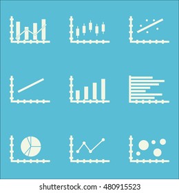 Set Of Graphs, Diagrams And Statistics Icons. Premium Quality Symbol Collection. Icons Can Be Used For Web, App And UI Design. Vector Illustration, EPS10.