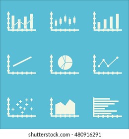 Set Of Graphs, Diagrams And Statistics Icons. Premium Quality Symbol Collection. Icons Can Be Used For Web, App And GUI Design. Vector Illustration, EPS10.