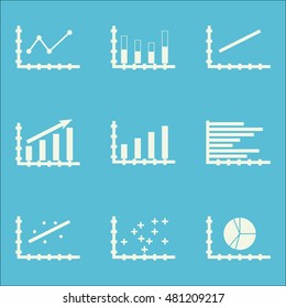 Set Of Graphs, Diagrams And Statistics Icons. Premium Quality Symbol Collection. Icons Can Be Used For Web, App And GUI Design. Vector Illustration, EPS10.