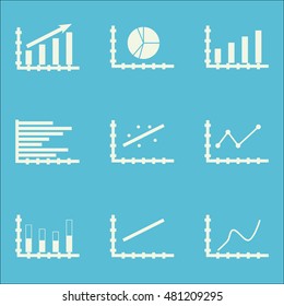Set Of Graphs, Diagrams And Statistics Icons. Premium Quality Symbol Collection. Icons Can Be Used For Web, App And GUI Design. Vector Illustration, EPS10.