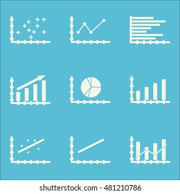 Set Of Graphs, Diagrams And Statistics Icons. Premium Quality Symbol Collection. Icons Can Be Used For Web, App And GUI Design. Vector Illustration, EPS10.