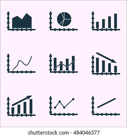 Set Of Graphs, Diagrams And Statistics Icons. Premium Quality Symbol Collection. Icons Can Be Used For Web, App And Ui Design. Vector Illustration, EPS10.