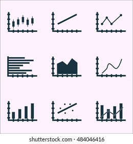 Set Of Graphs, Diagrams And Statistics Icons. Premium Quality Symbol Collection. Icons Can Be Used For Web, App And Ui Design. Vector Illustration, EPS10.