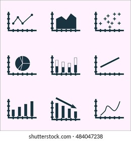 Set Of Graphs, Diagrams And Statistics Icons. Premium Quality Symbol Collection. Icons Can Be Used For Web, App And Ui Design. Vector Illustration, EPS10.