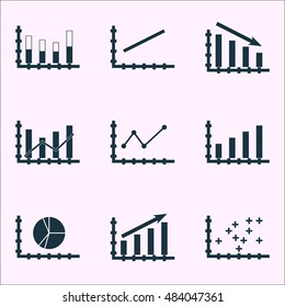 Set Of Graphs, Diagrams And Statistics Icons. Premium Quality Symbol Collection. Icons Can Be Used For Web, App And Ui Design. Vector Illustration, EPS10.