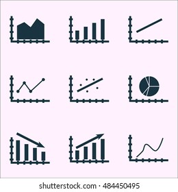 Set Of Graphs, Diagrams And Statistics Icons. Premium Quality Symbol Collection. Icons Can Be Used For Web, App And Ui Design. Vector Illustration, EPS10.