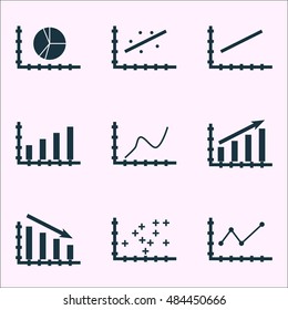 Set Of Graphs, Diagrams And Statistics Icons. Premium Quality Symbol Collection. Icons Can Be Used For Web, App And Ui Design. Vector Illustration, EPS10.