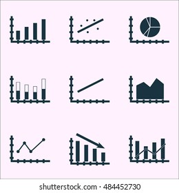 Set Of Graphs, Diagrams And Statistics Icons. Premium Quality Symbol Collection. Icons Can Be Used For Web, App And Ui Design. Vector Illustration, EPS10.