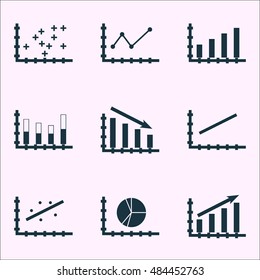 Set Of Graphs, Diagrams And Statistics Icons. Premium Quality Symbol Collection. Icons Can Be Used For Web, App And Ui Design. Vector Illustration, EPS10.