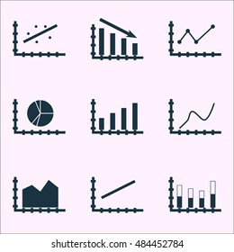 Set Of Graphs, Diagrams And Statistics Icons. Premium Quality Symbol Collection. Icons Can Be Used For Web, App And Ui Design. Vector Illustration, EPS10.
