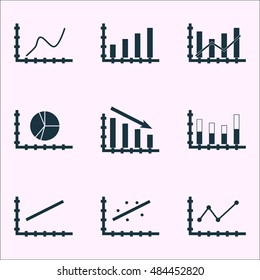 Set Of Graphs, Diagrams And Statistics Icons. Premium Quality Symbol Collection. Icons Can Be Used For Web, App And Ui Design. Vector Illustration, EPS10.
