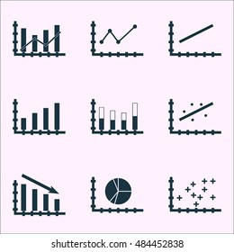 Set Of Graphs, Diagrams And Statistics Icons. Premium Quality Symbol Collection. Icons Can Be Used For Web, App And Ui Design. Vector Illustration, EPS10.