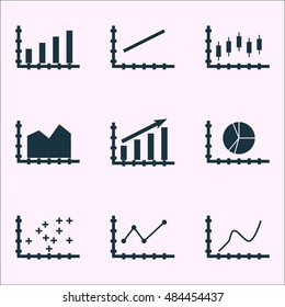 Set Of Graphs, Diagrams And Statistics Icons. Premium Quality Symbol Collection. Icons Can Be Used For Web, App And Ui Design. Vector Illustration, EPS10.
