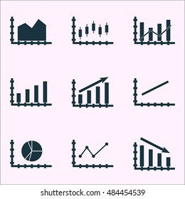 Set Of Graphs, Diagrams And Statistics Icons. Premium Quality Symbol Collection. Icons Can Be Used For Web, App And Ui Design. Vector Illustration, EPS10.
